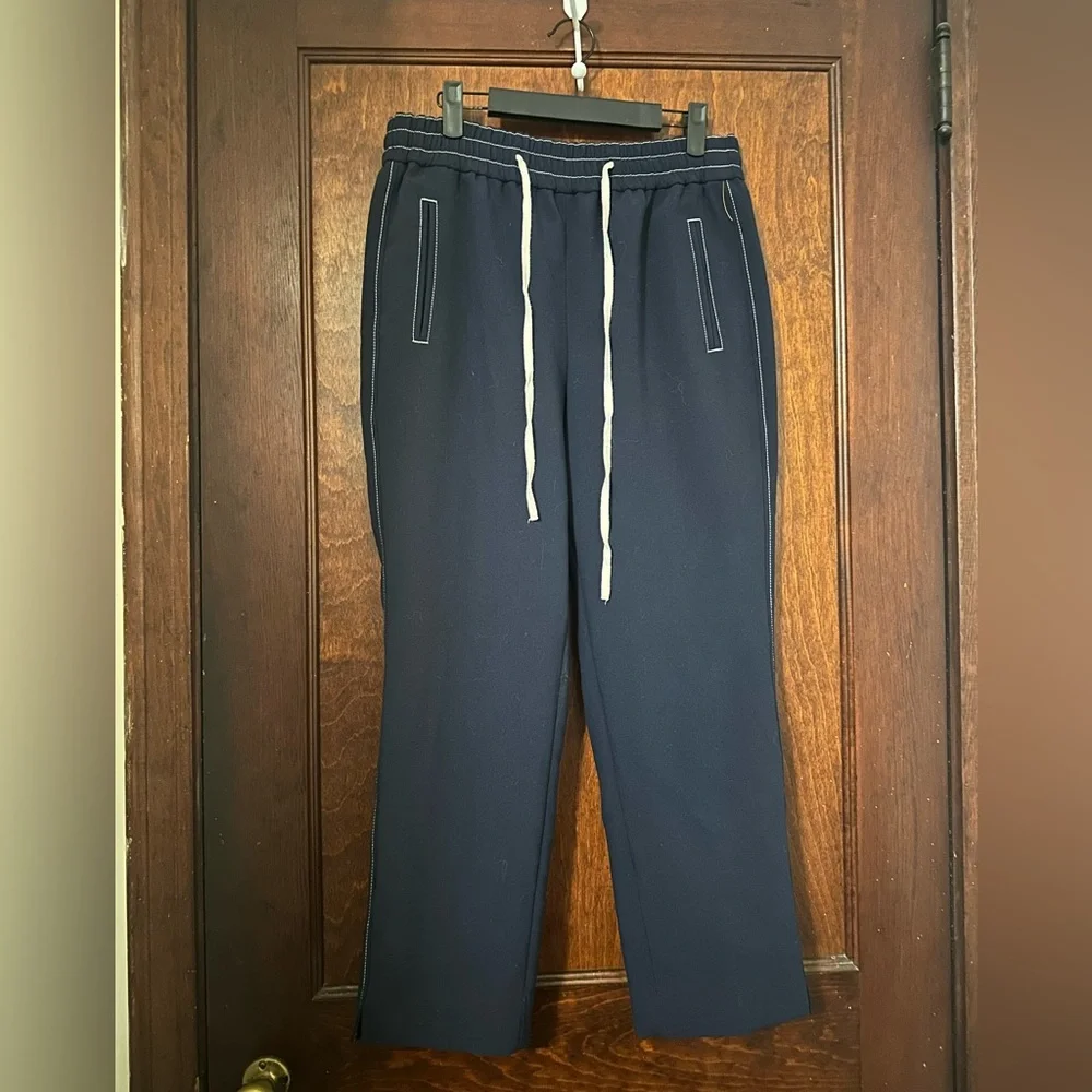 J. Crew Navy Cropped Drawstring Pants with White Stitching